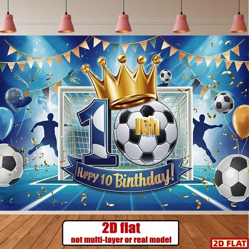 2D Flat Banner Backdrop, 1pc Football-Themed Happy 10th Birthday Banner - Number 10 with Football Field, & Party Decorations Banners Suitable for Room, Soccer Party Supplies, Polyester Banner for Wall Hanging & Photo Props, Party Background Decoration