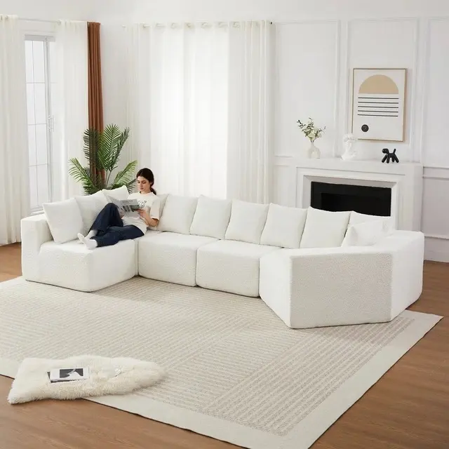 L-Shaped Deep-Seat Modular Sofa Chenille Fabric Sectional Sofa Couch w/11 Pillow
