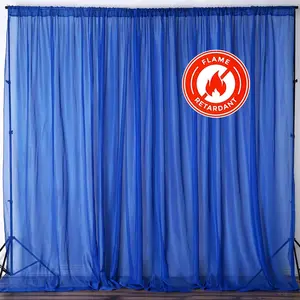 2 Pack 5ftx10ft Royal Blue Chiffon Backdrop Drape Curtains, Durable Flame Resistant Sheer Organza Event Divider Panels With Rod Pockets