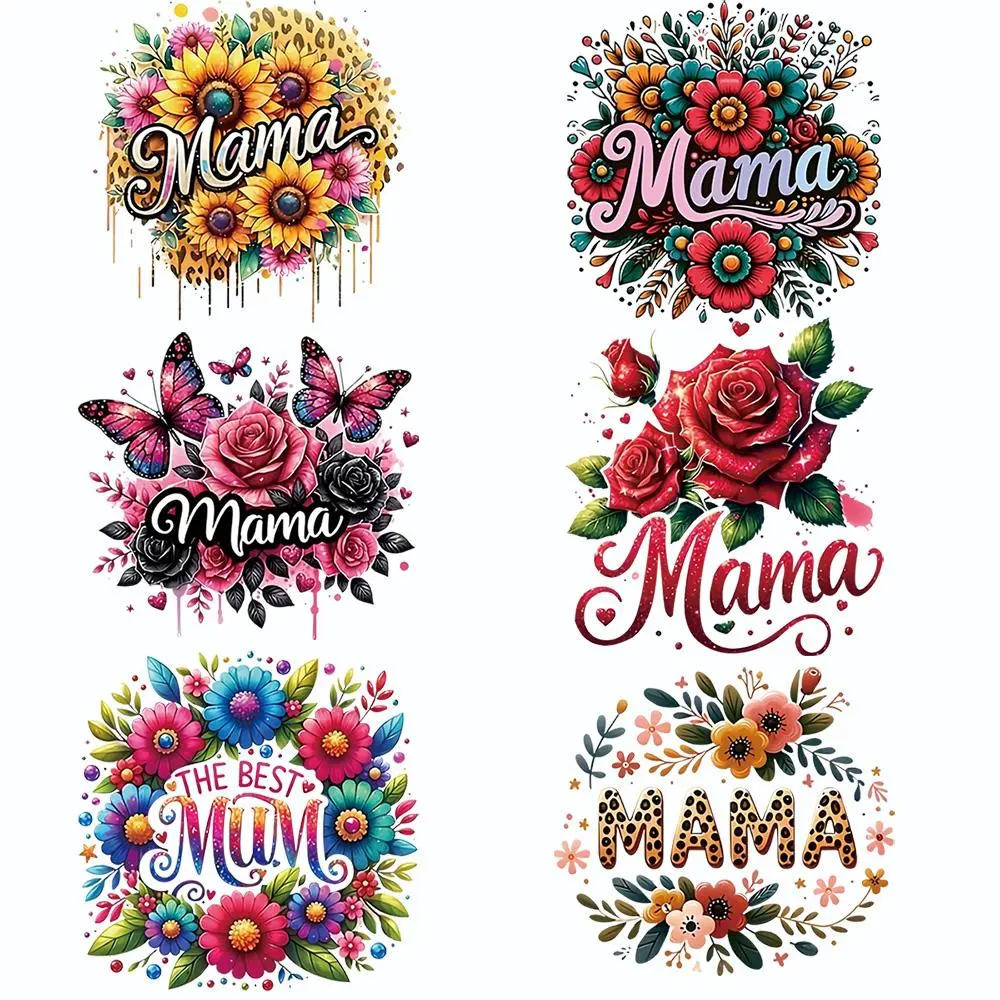 Flower Pattern Heat Transfer Sticker, 6 Counts/set DIY Creative Craft Embellishments Iron on Sticker, Washable Clothes Sticker for T-shirt, Canvas Bag, Pillow Decoration