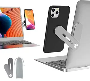 Side Mount Clip on Monitor Magnetic Laptop Phone Stand with Adjustable Cellphone Holder Computer Extension Bracket for iPhones and Smartphones