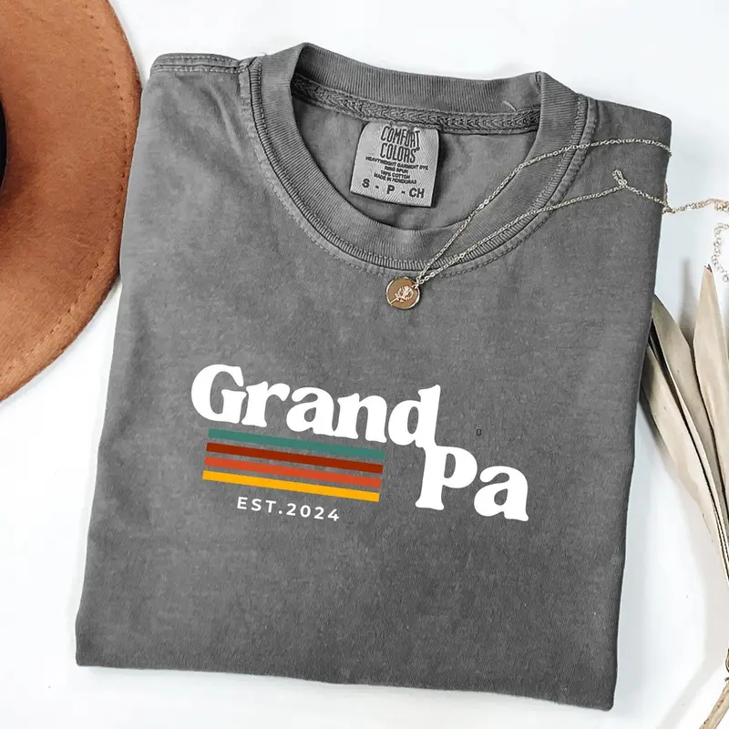 Comfort Colors® Personalized Grandpa Est Shirt, Custom,Pregnancy Announcement Father’s Day or Baby Announcement  Birthday Gift Granddad. AV9