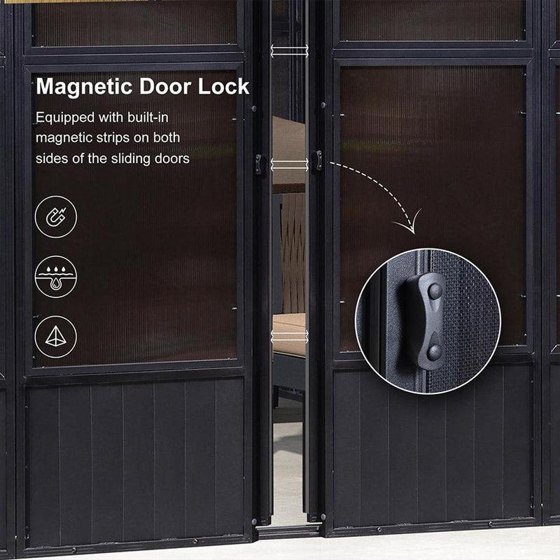 PURPLE LEAF 12' x 16' Hardtop Gazebo For Patio | Screen House Wood Grain Aluminum Solarium Canopy