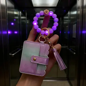 【Flash Sale】Fluorescent Silicone Bead Fringe Card Holder Bracelet Keychain 3 Colors - Glow Clearance