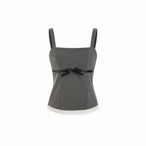 Cider Square Neck Bowknot Lace Trim Crop Top SwimWeek SummerWins
