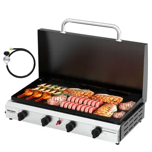 [TOP RATED - FLASH SALE] ROVSUN 4-Burner 40000 BTU Propane Flat Top Tabletop Outdoor Griddle with Lid