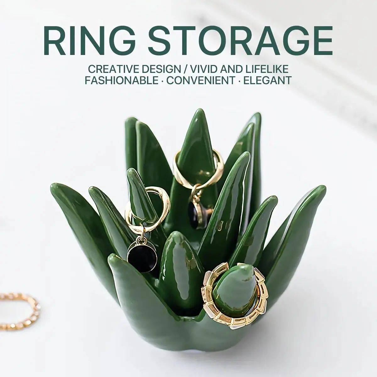 Ceramic Jewelry Organizer with Artistic Flair, Cactus-Shaped Ring Holder & Trinket Dish Stand for Women, Green Vanity Decor, Unique, Cactus Shape, Tabletop, Cactus Form