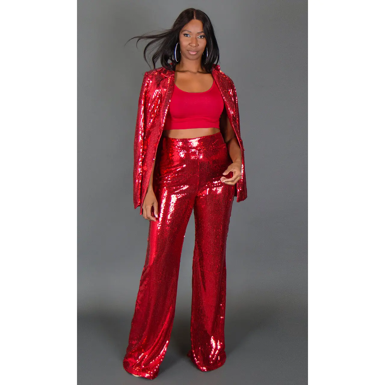 Glam Sequin Pants - Red