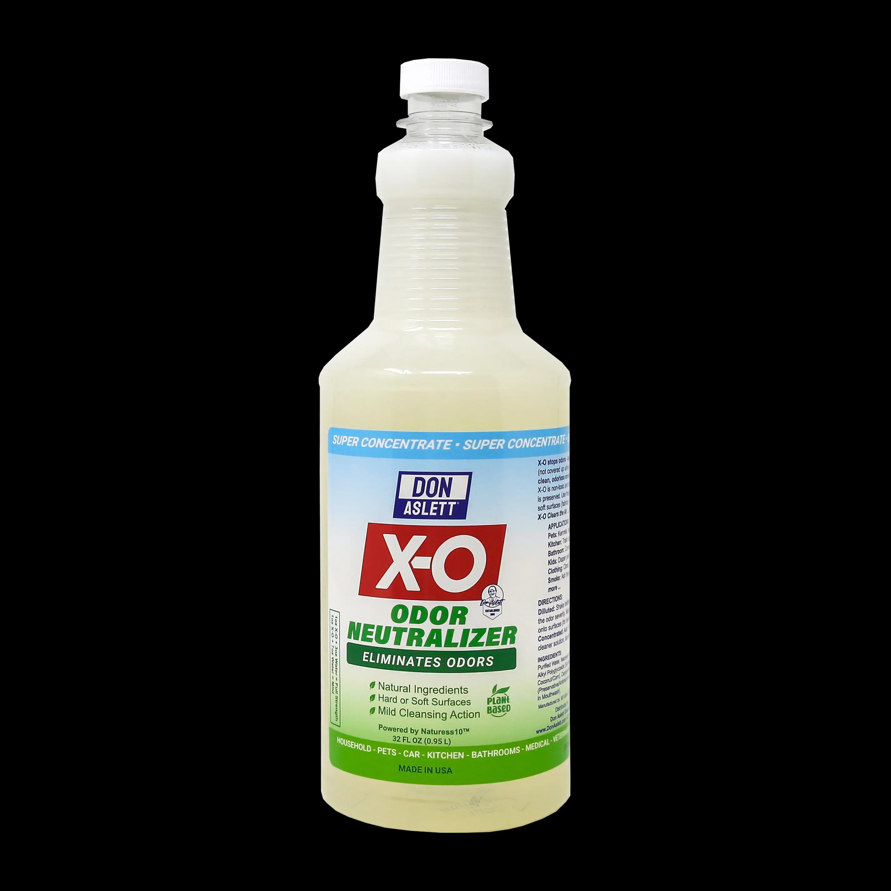 Don Aslett X-O Quart: ALL NATURAL, MILD CLEANER, SUPER CONCENTRATE.
