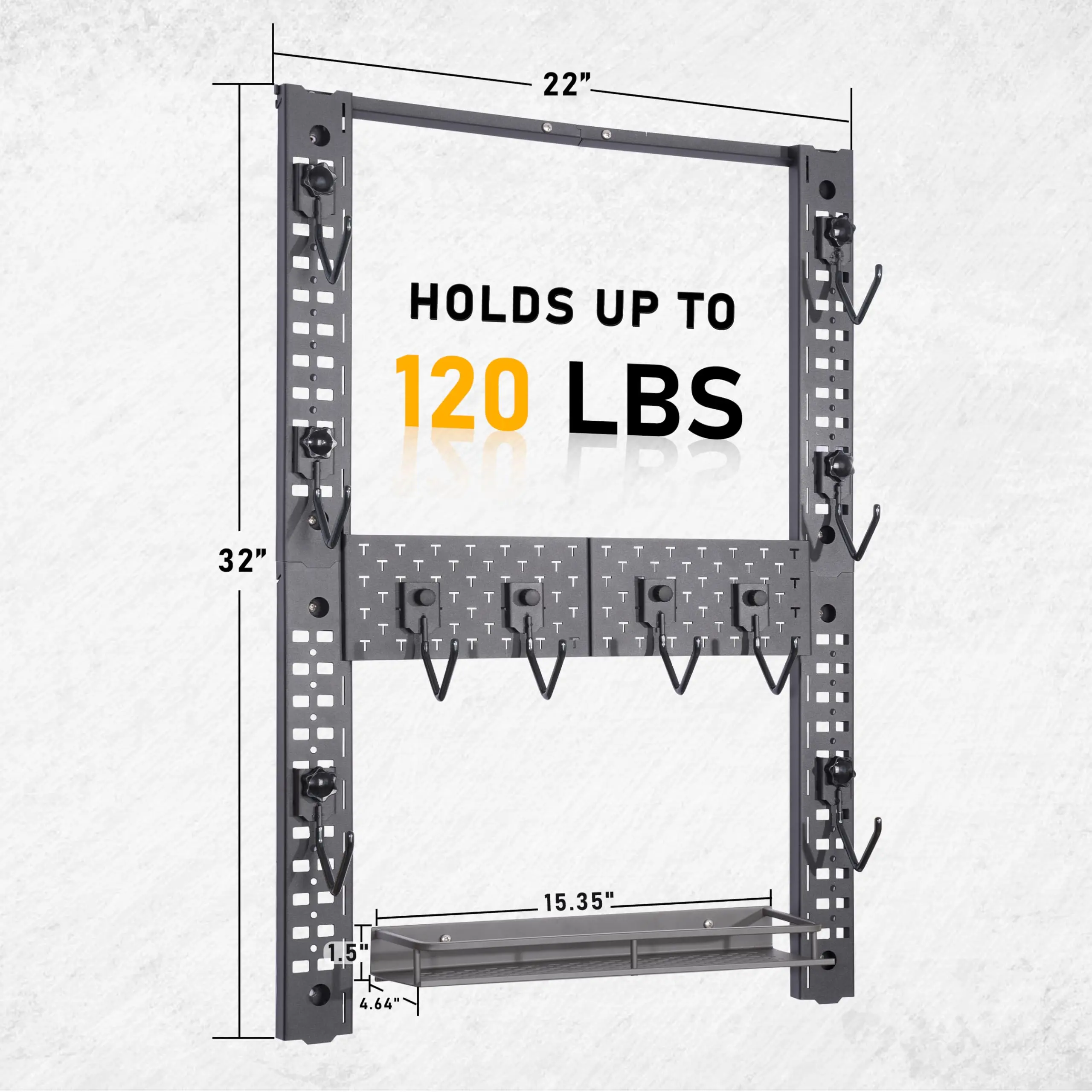 Modularity Pew Wall Mount, Hold Up 120LBS Pew Rack for Wall with 10 Mounting J-Hooks, 31.8" x 22" Tactical Gear Wall Mount