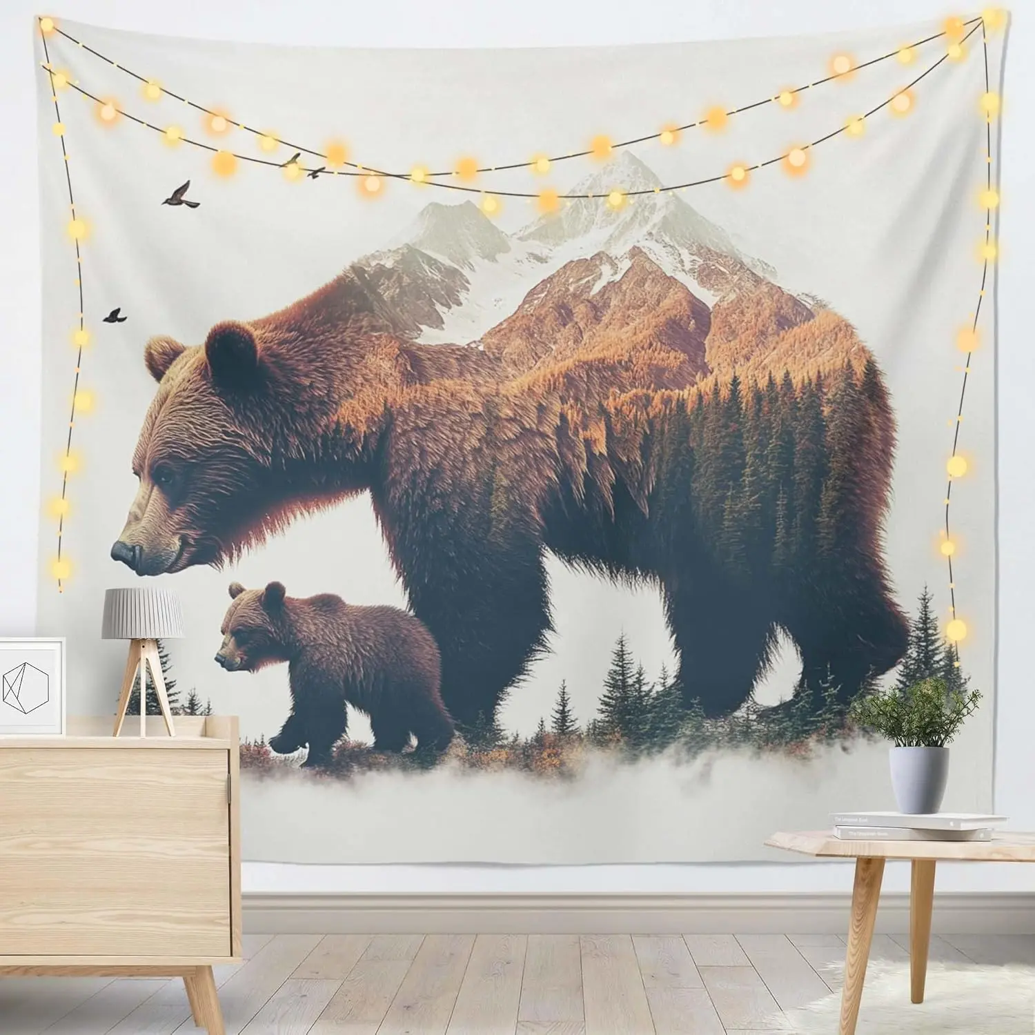 Funny Bear Printing Wall Tapestry, 51x59 in Large Indoor Wall Hanging, Home Decor for Bedroom Decor, Dorm Supplies