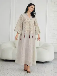 Women's Large Size Embroidered Sequin Abaya, European and American Style, Cross-Border Arabic Dubai New Design, Muslim Long Robe, Loose abayas
