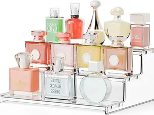 3 Tier Acrylic Sands for Display,12 Inch Perfume Organizer,Cologne Stand,Cupcake Display and Funko Pop Stands,Clear Tiered Tray Stand,Acrylic Riser for Figure,Collectibles,Makeup or Spice Shelf