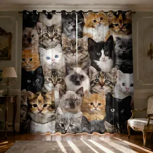 2-piece package, multi-variety cute cat print, semi-blackout curtains, kitchen and restaurant decorative blackout curtains, filter translucent curtains,