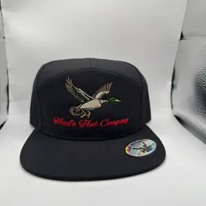 Marfa Flat Company Hydro Mallard 7 Panel Hat with Embroidered Duck Design and Adjustable Back