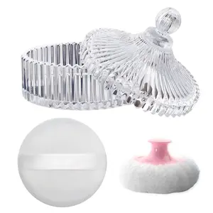 Large Body Powder Puff and Container Set - Velour, Dusting Powder Puffs for Women Baby and Loose Powder Containers for Face & Body, Washable, Reusable, Wet Dry Makeup