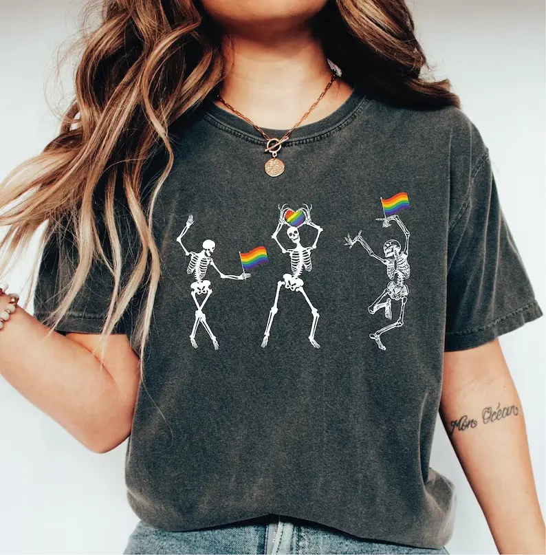 Comfort Colors Skeleton Pride Shirt, Rainbow LGBTQ Shirt, Funny Pride Tee, Gay Pride Tee, Lesbian Shirt, Pride Month Gift