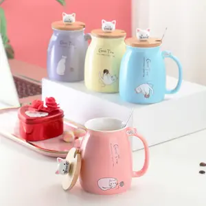 Cute Cat Ceramic Water Cup with Super Cute Cat Lid Spoon Coffee Mug in Vibrant Colors Perfect for Tea and Coffee Lovers