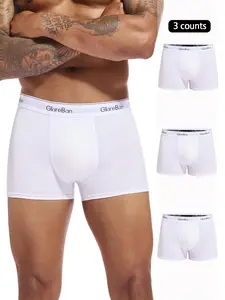 3pieces Pack White Boxer Shorts Men Polyester Underwear Breathable Male Underpants for Men Homme Boxershorts Slips Soft Briefs Daily Casual Underwear