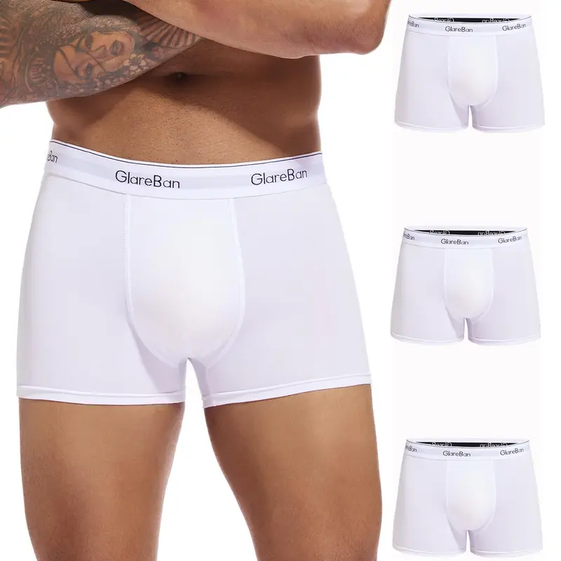 3pieces Pack White Boxer Shorts Men Polyester Underwear Breathable Male Underpants for Men Homme Boxershorts Slips Soft Briefs Daily Casual Underwear Stretchy Boxer Briefs