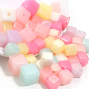 20-50pcs Jelly Color Cube Acrylic Beads Oblique/Straight Hole Square Loose Beads For Jewelry Making DIY Necklace Accessories