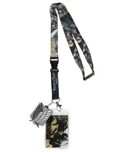 Attack On Titan ID Lanyard Breakaway Badge Holder Character Card and Survey Corps Emblem Rubber Charm for Keys Keychain