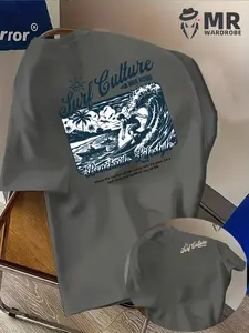 Men's Surf Culture Graphic T-Shirt, Summer Short Sleeve Top, Round Neck, Slim-Fit, Casual Street Style, All-Season Wear