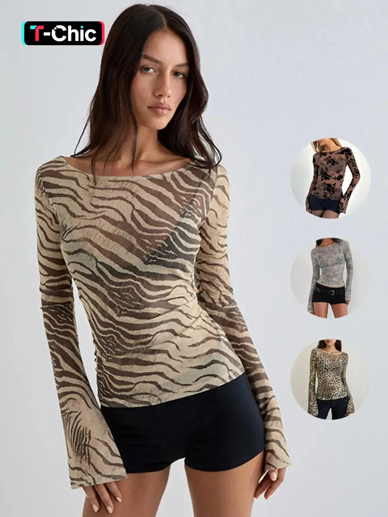 Women's Fashion Zebra Print Lightweight Loose Fit Long Sleeve T-Shirt Top, Casual Spring & Fall Wear, Versatile Ladies' Clothing Womenswear, Casual Office Top, Casual Trendy Tee, Casual Everyday Tops