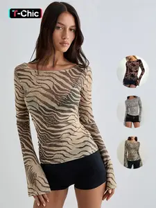 Women's Fashion Zebra Print Lightweight Loose Fit Long Sleeve T-Shirt Top, Casual Spring & Fall Wear, Versatile Ladies' Clothing Womenswear