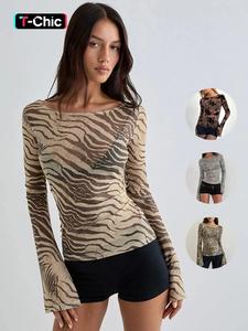 Women's Fashion Zebra Print Lightweight Loose T-Shirt Top, Casual Spring & Fall Wear, Versatile Ladies' Clothing