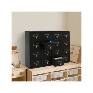 16 Drawers Apothecary Cabinet Library Card Catalog Drawer Box, Apothecary Compact Rustic Storage Wood Desk Organizer, Craft Cabinet For Medicine, Tea (Black 16 Drawers Apothecary Cabinet)