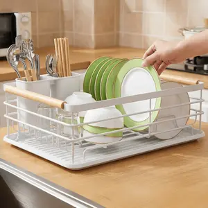 Rust-Proof Metal Dish Drying Rack with Detachable Drain Tray & Wooden Handles | Large Capacity Kitchen Organizer for Plates, Bowls, Utensils | Ideal for Small Kitchens, Apartments, Spring Cleaning & Daily Use | #KitchenOrganization #DishRack #HomeEssentia
