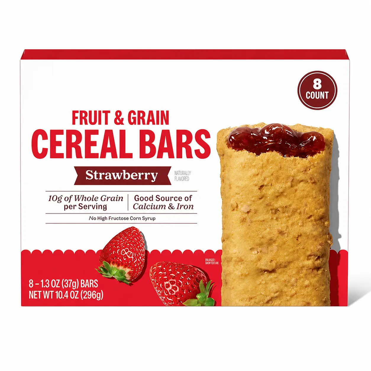 Strawberry Fruit & Grain Soft Baked Cereal Bars, 8-Count, 10.4 oz Box, Made with Real Fruit Filling, Breakfast Snack Bars
