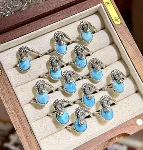130806t(Lillian) Larimar snake silver ring