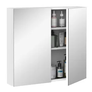 kleankin Bathroom Mirrored Cabinet, 24"x22" Steel Frame Medicine Cabinet, Wall-Mounted Storage Organizer with Double Doors