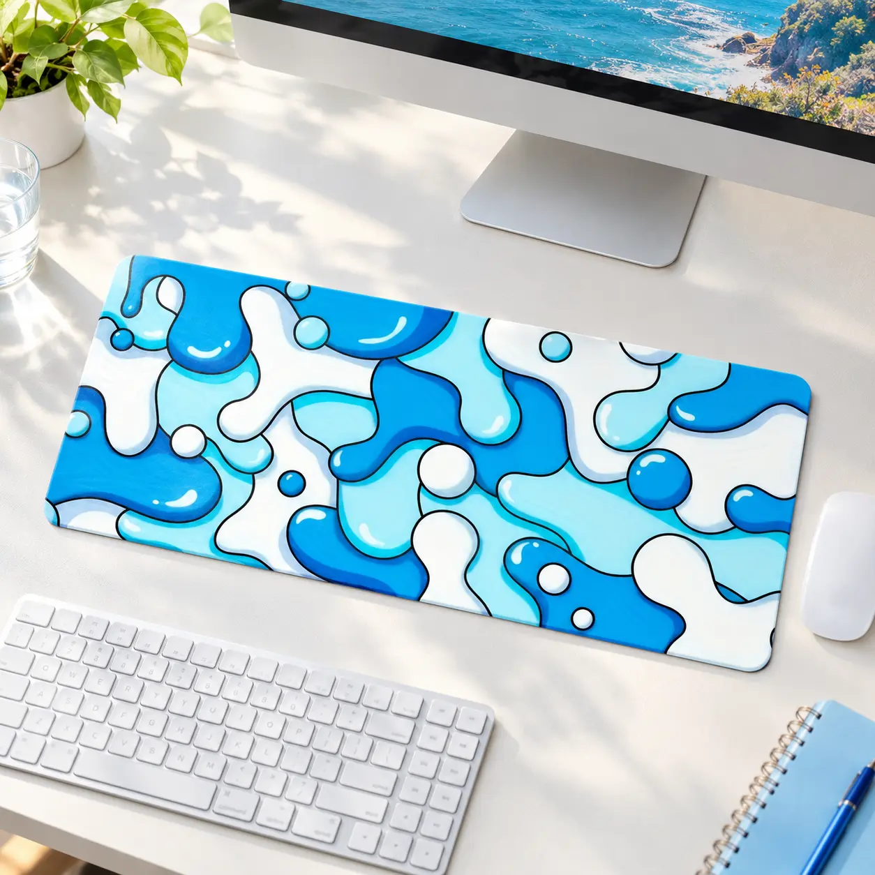 Blue Waves Pattern Extended Mouse Pad - Rubber Base, Resistant, Comfortable And Durable, Oblong Gaming Mat for Desktop And Laptop| Artistic Desk Mat| Mouse Pads for Desk