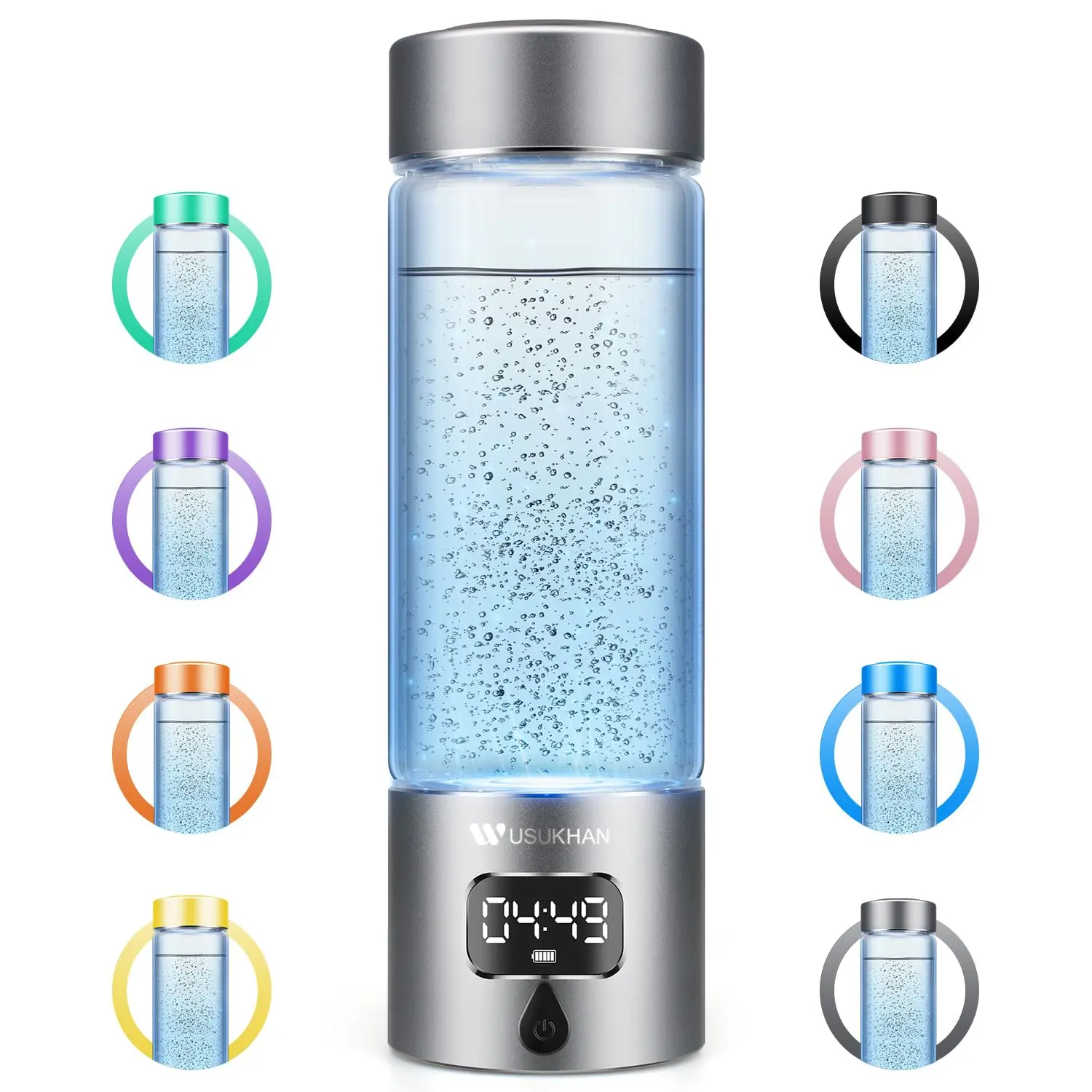 WUSIKHAN Borosilicate Glass Infuser Bottle Leak Proof Push Button Wide Mouth 8.1L x 2.6W x 2.6H Countertop Oxidation Reduction Potential Battery Powered