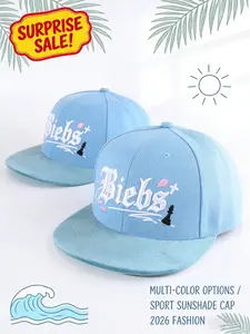 Unisex Vintage Hip Hop Snapback Hat | Gothic Biebs Letter Embroidered Flat Brim Baseball Cap | Suede Brim Streetwear Skater Adjustable Casual Hat for Men Women