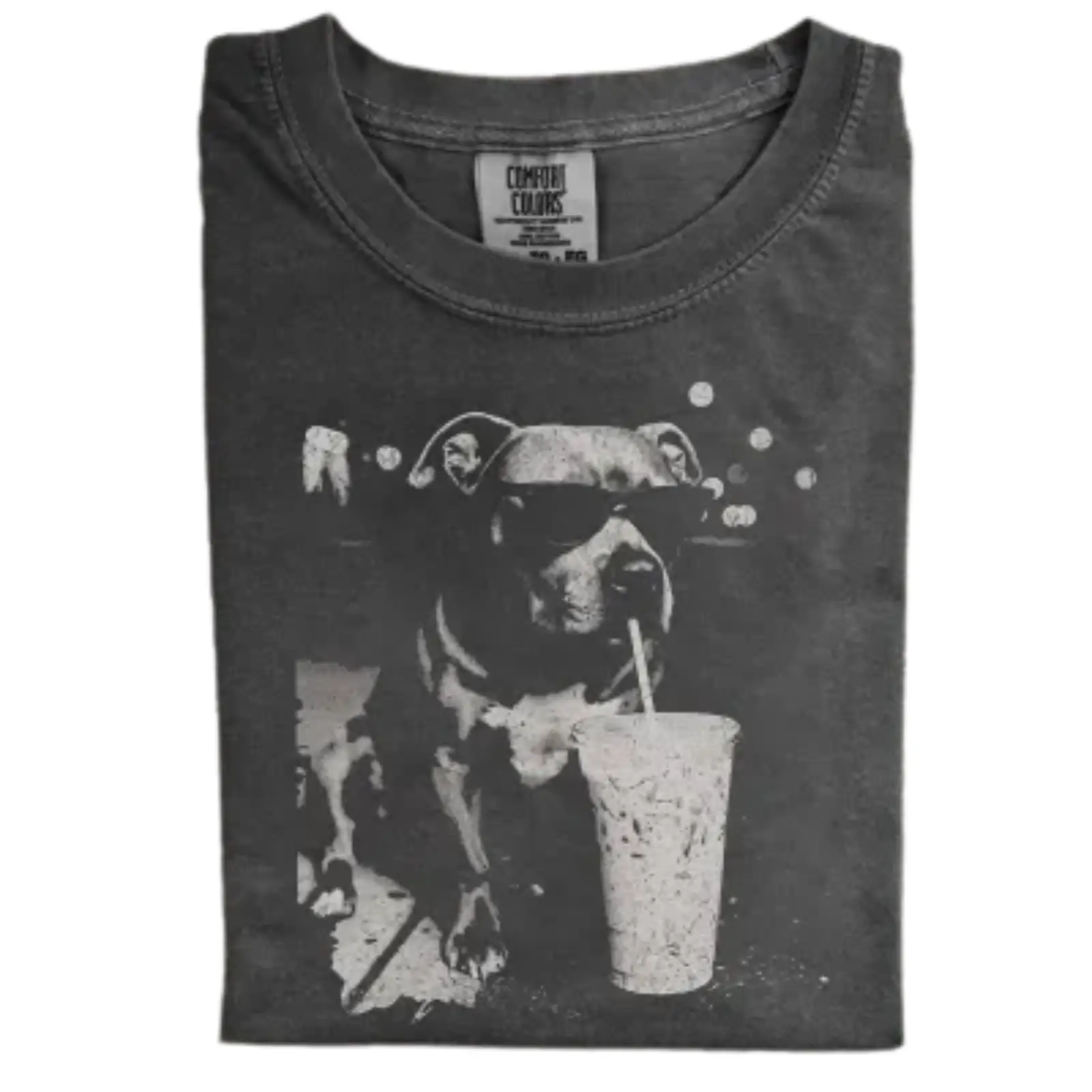 Pitbull Drinking Iced Coffee 2 Comfort Colors T-shirt, Vintage 90s Funny Edgy Dog Graphic Tee, Unisex Fit Design, Casual Streetwear, Gift for Dog Lovers