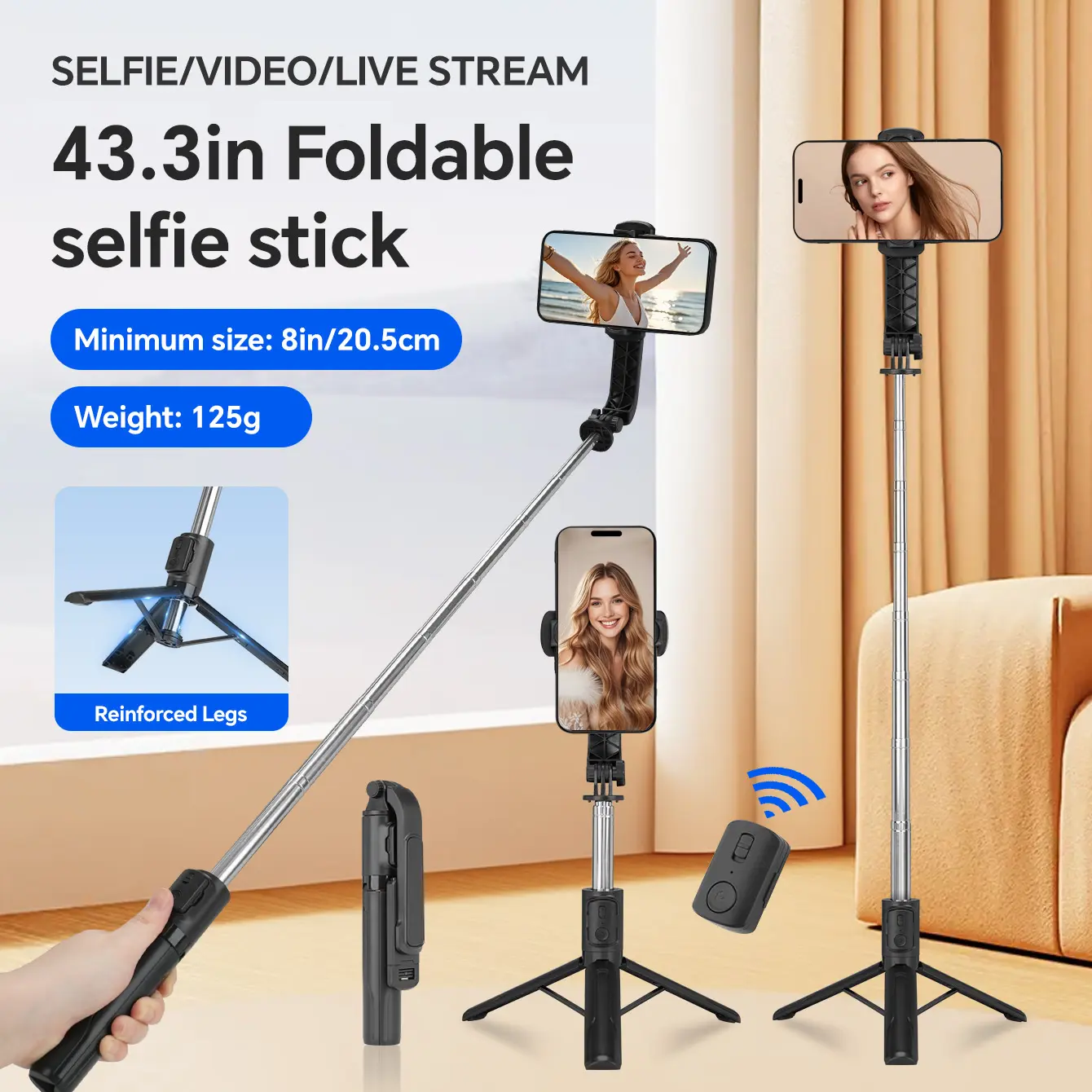 45 Inch Retractable Selfie Stick Professional Floor Tripod For Live Streaming, With Wireless Remote, 360° Rotation, Stable Anti-shake Design. Ideal For Travel Vlogs & Outdoor Live Streaming. Compatible With IPhone/Android Smartphones