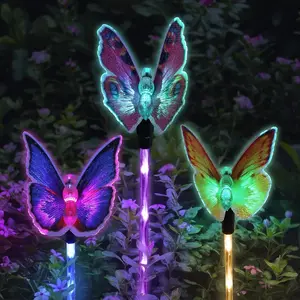 solar butterfly light, automatically changes between multiple colors at night, waterproof and heat-resistant. After a full charge, it provides 12–18 hours of runtime. Ideal for outdoor garden lighting and decoration
