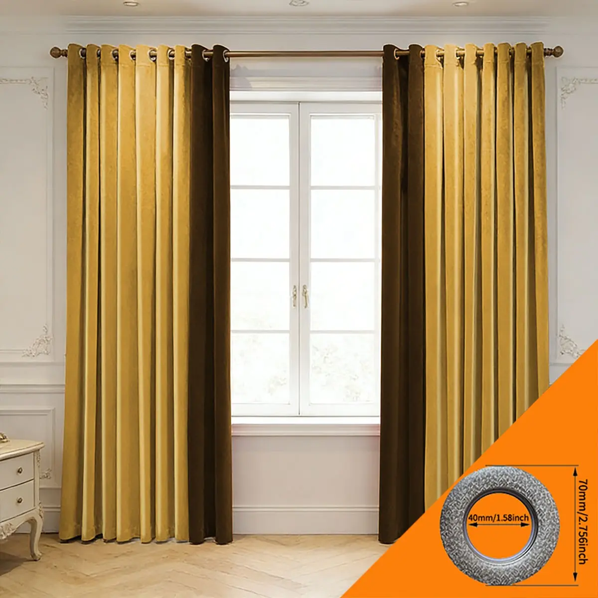 French Luxury Colorblock Velvet Curtains, High Light Blocking Thermal Insulation, Living Room Bedroom Floor-Length Drapes (multiple Colors)
