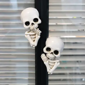 2pcs 5.2inch Unique Skull Door Decorations Set, Halloween Party Elements, Suitable for Doors Windows Fences Outdoor Wall Decoration Resin Statues
