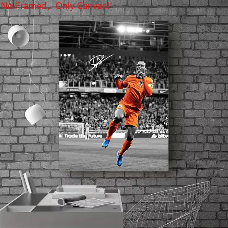 1 piece/set frameless canvas painting print poster, Classic Football player art，Van Dijk Celebration Goal， a perfect gift for football loves, ideal gift for bedroom, living room, dorm hallway, kitchen, mural, wall decoration, room decor