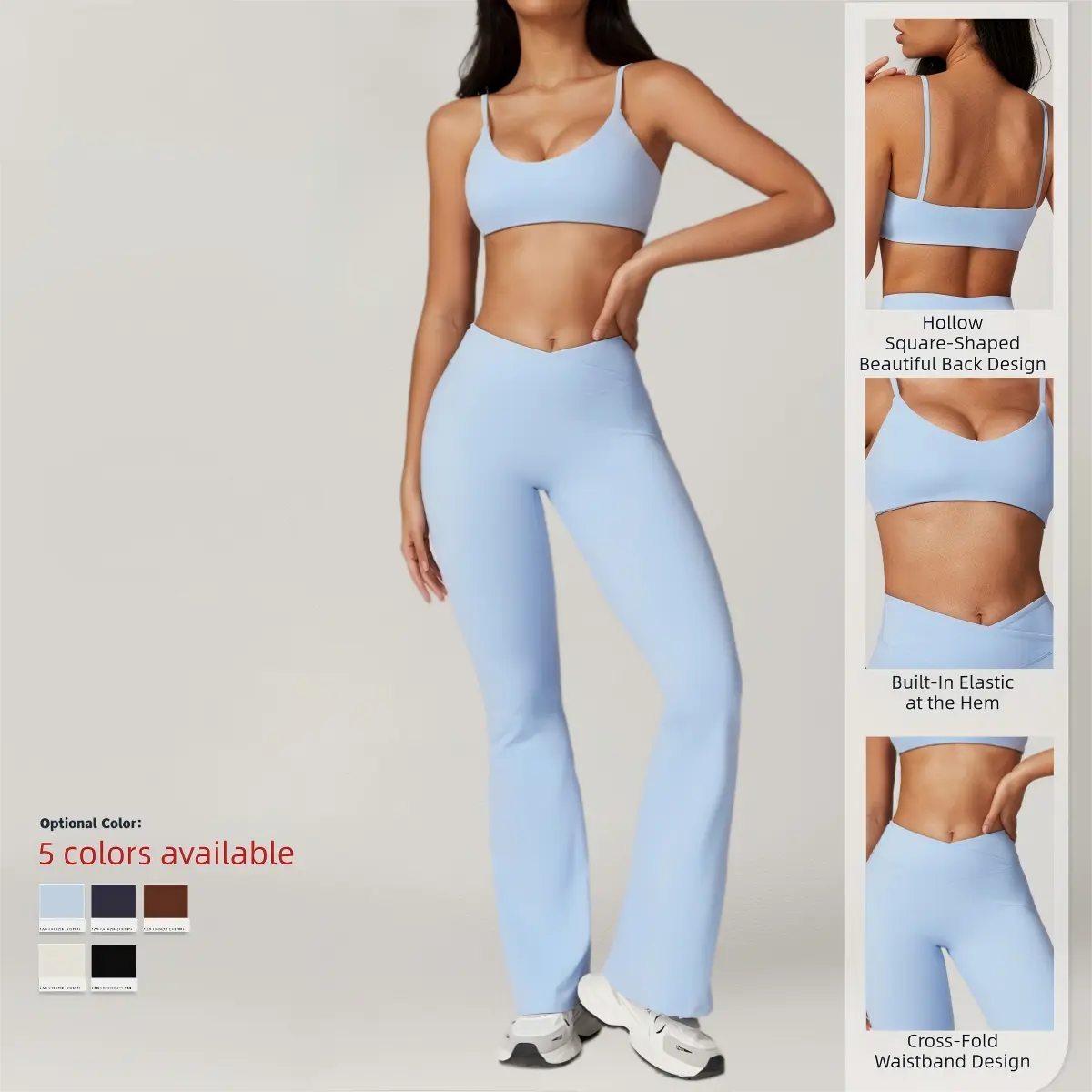Women's 2-Piece Recycled Nylon Yoga Set | Quick-Dry High Waist Flare Leggings & Sports Bra with Scrunch Butt Tummy Control, Fitness Outfits, Quick Dry Activewear, Sportswear Set, Yoga Gym Activewear, Belly Workout Suit, Sleeveless Top Women, Tank Tops