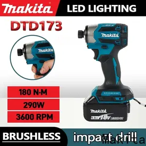 Makita 18V LXT Cordless Impact Driver DTD173 Brushless Electric Drill Screwdriver Wood/Bolt T1/T2-Mode Twin LED Light 180 N·m