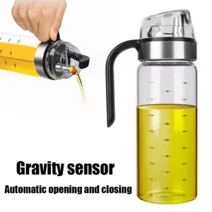 Leakproof Kitchen Tools with Scale Large Auto Flip Cap Olive Oil Dispenser Bottle Transparent Glass Condiment Container