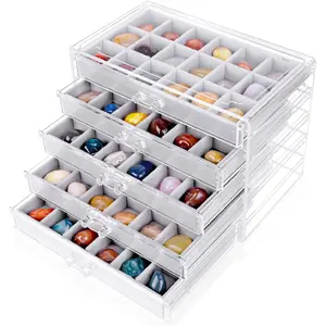 Rock Display Case,Rock Collection Box,90 Grid Rock Collection Display Case, Rock Collections Storage,Acrylic Clear Display Case Organizer for Gemstone Fossil Crystal Stone Collectibles
