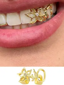 1pc Top Grillz, 14k Copper Material, Fashionable Floral Hollow Out Design, Halloween Cool Tooth Jewelry, Party Style