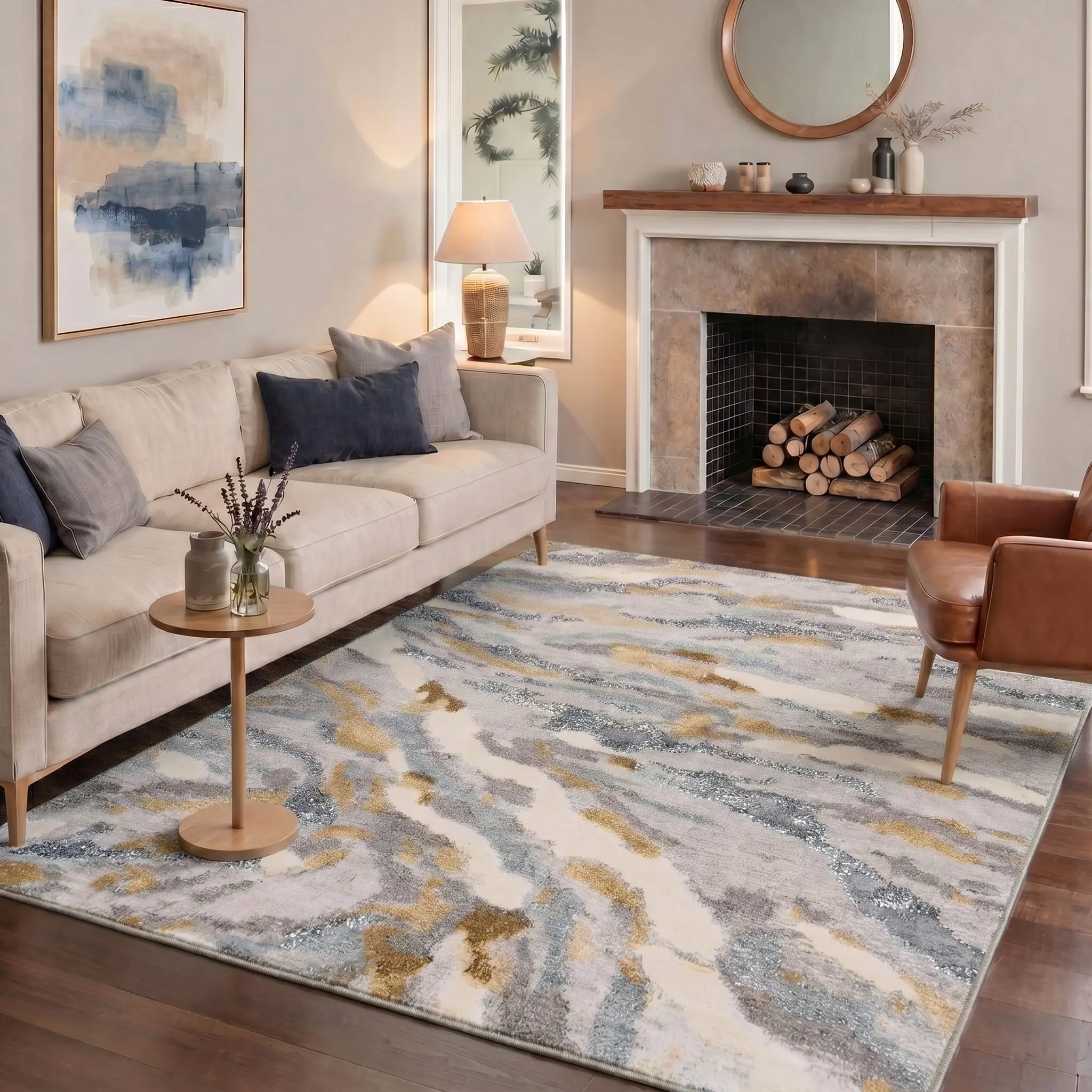 【Back To School】GENIMO Area Rug for Living Room Machine Washable Non Slip Pet Friendly Soft Carpet for Bedroom Kitchen Hallway Home Decor Living Space Decor,ARA2795-AMBER MARBLE